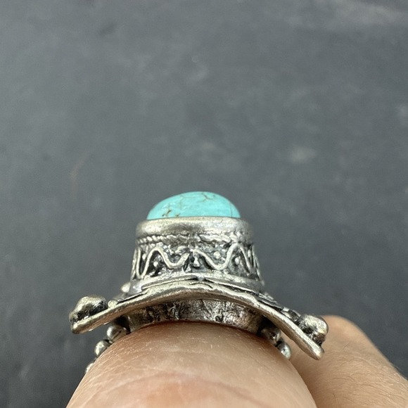 Vintage Turquoise Silver Tone Stretch Ring Big Comfortable Ring - Picture 5 of 16